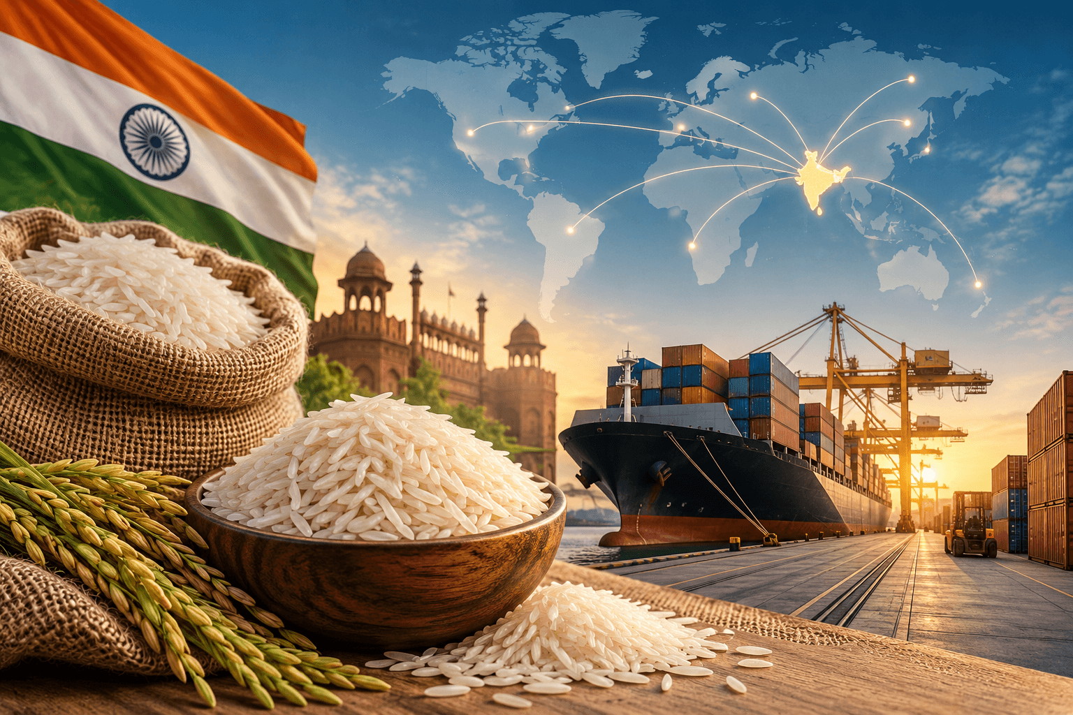 Indian Basmati rice prepared for export from India to global markets