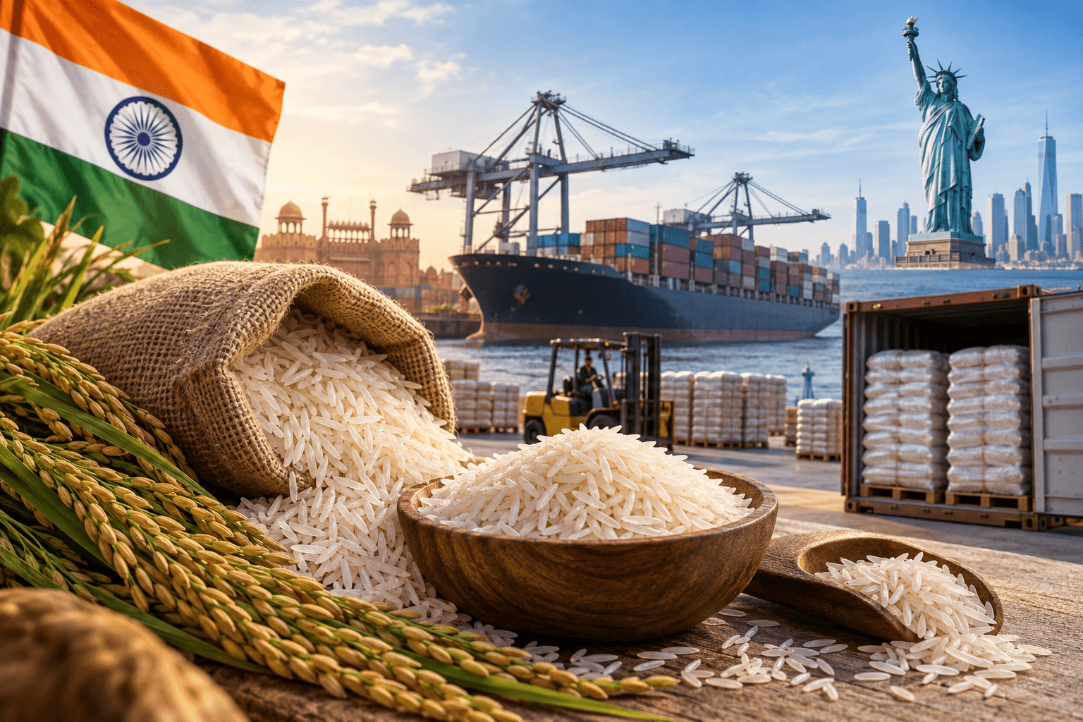 Indian Basmati rice prepared for export to USA importers